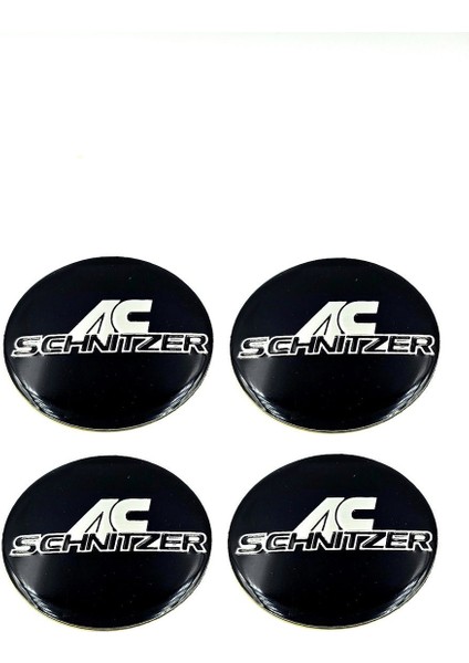 Jant Göbek Arması Ac Schnitzer Tasarım Siyah ve Krom Jant Göbeği Sticker 4'lü Set (5,5 cm Genişlik)