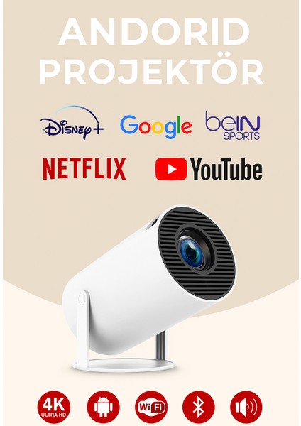 Android Taşınabilir Projeksiyon | 50.000 Saat LED Ömürlü | Wi-Fi | Hd Görüntü Kalitesi
