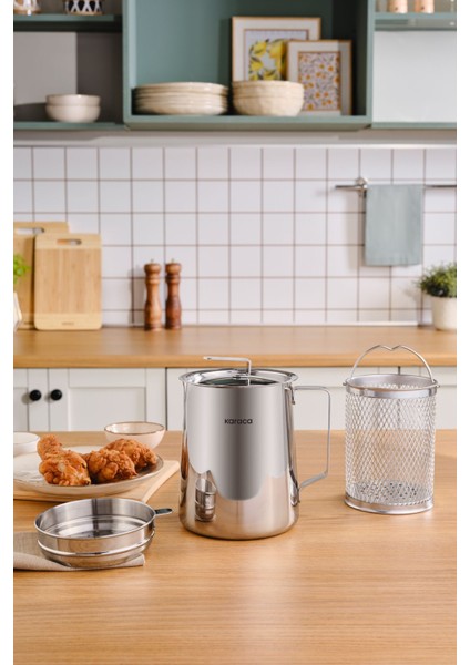 Paslanmaz Çelik Kızartma Potu 2L, Mikrodalga Uygun, Dayanıklı ve Şık Tasarım