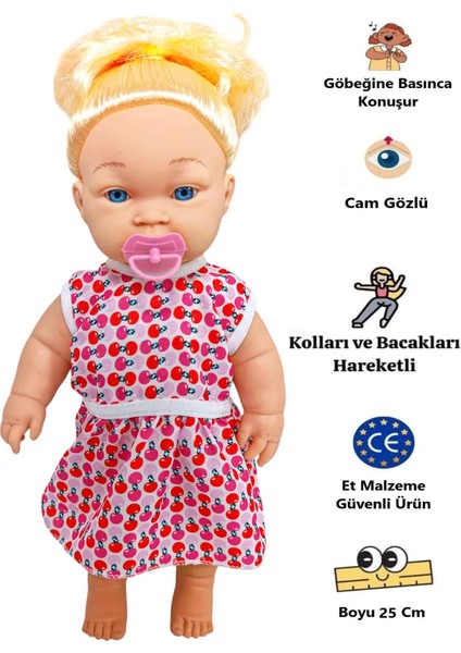 Göbeğine Basınca Konuşan Oyuncak Suzy Cam Gözlü Et Bebek 25 Cm.