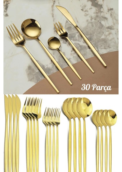 Şık ve dayanıklı 30 Parça 6 Kişilik Titanyum Gold Çatal, Kaşık ve Bıçak Takımı
