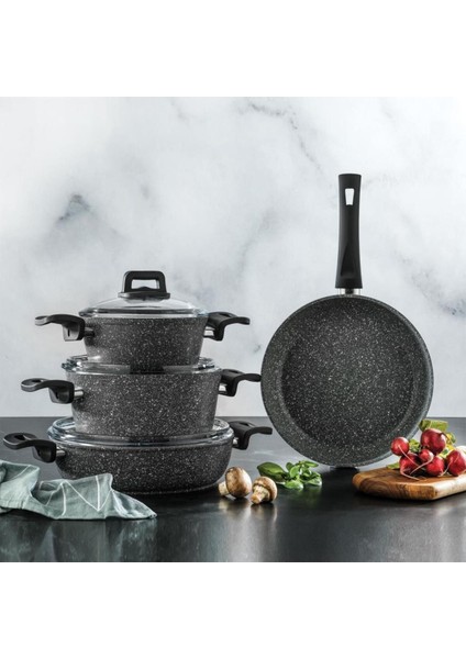 7 Parça Granit Tencere Seti, Yapışmaz Taban, Antrasit Renkli Rahat Kullanım modelleri