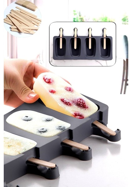 4'lü Büyük Boy Silikon Dondurma Kalıbı, Pratik ve Renkli, Güzel Tatlar İçin