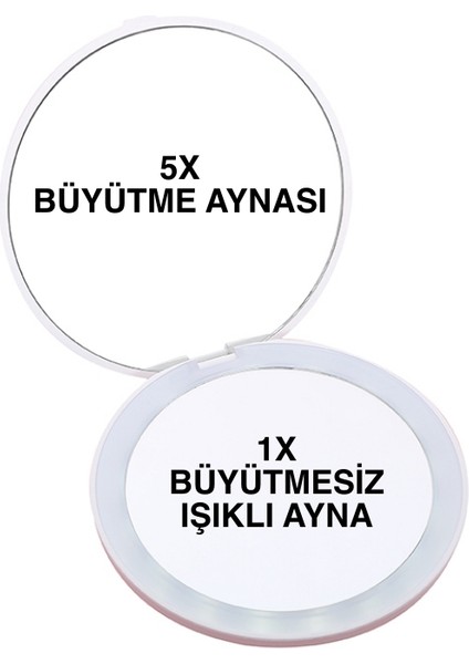 LOM2062- 16 LED Işıklı 1X-5X Şarj Edilebilir Cep - Çanta Makyaj Aynası (Beyaz) fiyatları