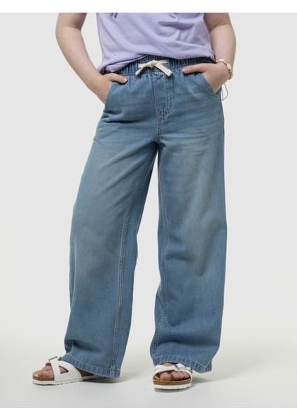 Kız Çocuk Açık Mavi Easy Wide Leg Jean Pantolon