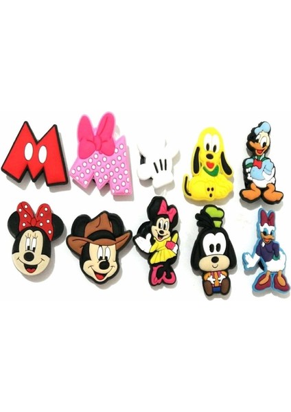 10 Adet Renkli Terlik Süsleri, Sevimli Mickey Temalı, Eğlenceli Renkli Tasarım