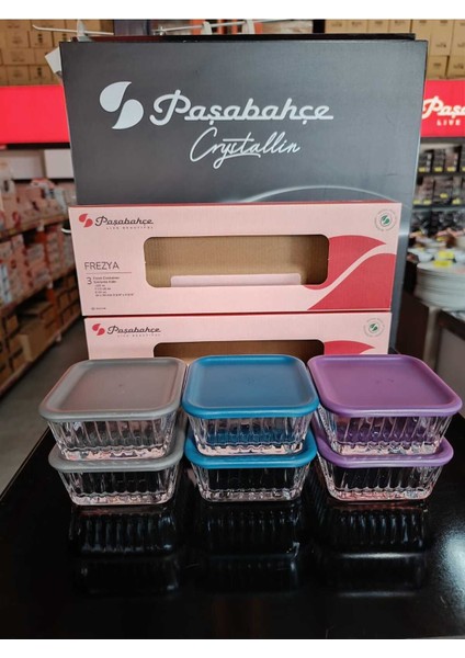 Çiçek Desenli 6'lı Cam Saklama Kabı, 3 Renkli, Dayanıklı ve Şık Tasarım