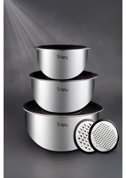 Paslanmaz Çelik 9 Parça Rendeli ve Saklama Kabı Seti, 16-24 cm, 4,4 L, 6+ parça