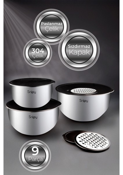 Paslanmaz Çelik 9 Parça Rendeli ve Saklama Kabı Seti, 16-24 cm, 4,4 L, 6+ parça fırsatları