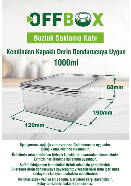 10'lu 1 Lt. Şeffaf Kapaklı Dondurucu Saklama Kabı Seti, Beyaz, dayanıklı plastik