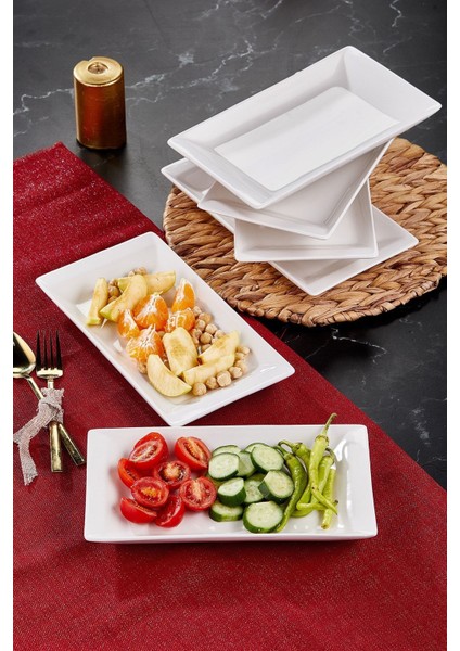 6 Parça Beyaz Seramik Servis Tabakları, Zarif ve Kaliteli Tasarım, BPA Free, Kütahya Ürünü