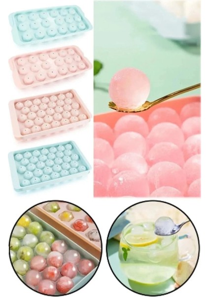 Kapaklı 33 Hazneli Yuvarlak Buz Kalıbı, Kokteyl ve Sunum İçin Uygun Plastik Tasarım