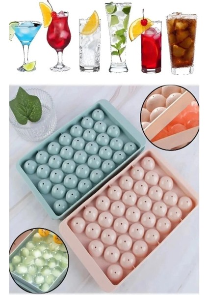 Kapaklı 33 Hazneli Yuvarlak Buz Kalıbı, Kokteyl ve Sunum İçin Uygun Plastik Tasarım fiyatları