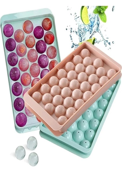 Kapaklı 33 Hazneli Yuvarlak Buz Kalıbı, Kokteyl ve Sunum İçin Uygun Plastik Tasarım modelleri