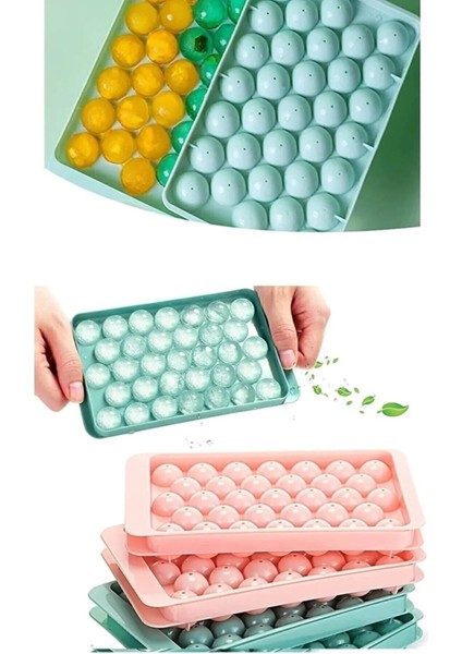 Kapaklı 33 Hazneli Yuvarlak Buz Kalıbı, Kokteyl ve Sunum İçin Uygun Plastik Tasarım indirimleri