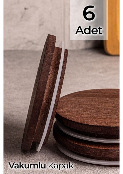6'lı Ahşap Vakumlu Kapaklı Mutfak Seti, Şık ve Dayanıklı, Çerezlik, 100-249 ml fiyatları