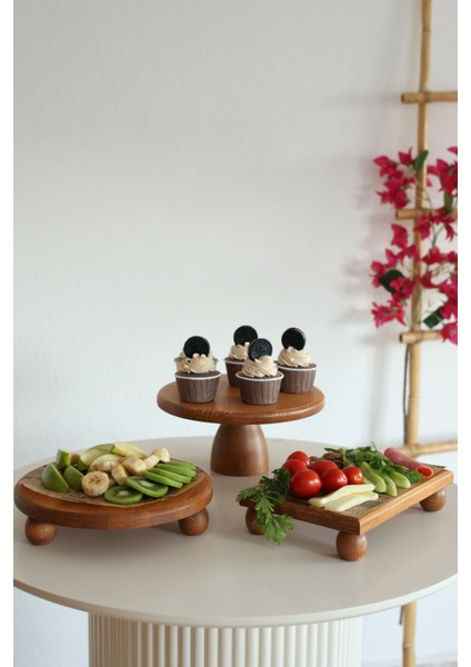 3'lü Ahşap Çeyiz Seti, Pastalık ve Risus, BPA Free, 25cm ve 17x25cm