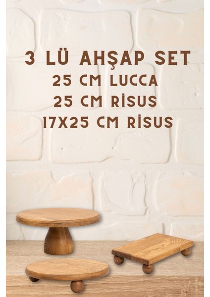 3'lü Ahşap Çeyiz Seti, Pastalık ve Risus, BPA Free, 25cm ve 17x25cm modelleri