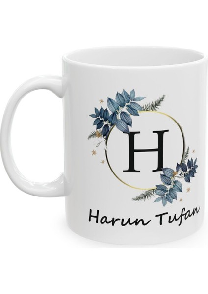 Kişiye Özel Baş Harfli Seramik Kupa, Beyaz, Tek Parça