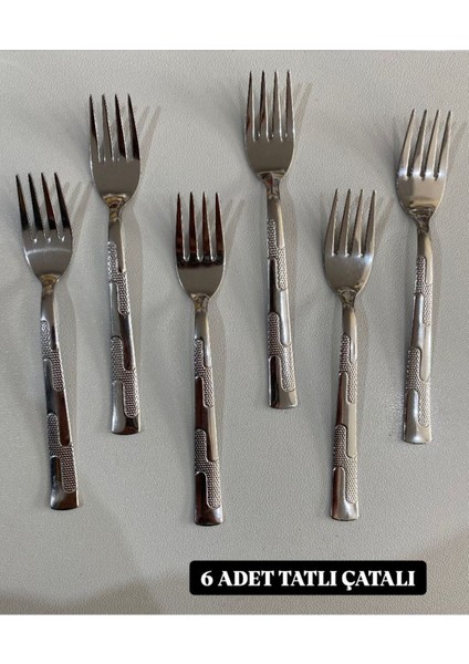 Renkli Paslanmaz Çelik 6'lı Tatlı Çatal Takımı, şık ve dayanıklı tasarım