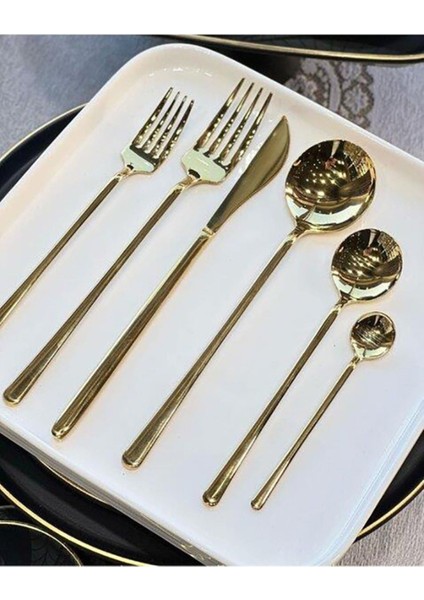 6 Kişilik Titanyum Gold Çatal, Kaşık, Bıçak Takımı, 36 Parça, Kutulu