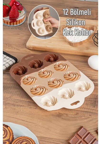 12'li Çok Renkli Silikon Kek ve Kurabiye Kalıbı Seti, Çikolata Pişirme Malzemesi