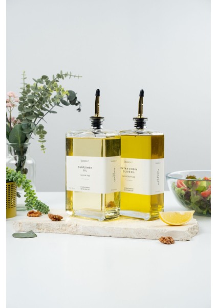 2'li 750ml Cam Yağdanlık Seti, Sızdırmaz, Şeffaf, Renk: Sarı, Hacim: 750 ml, Parça Sayısı: 4