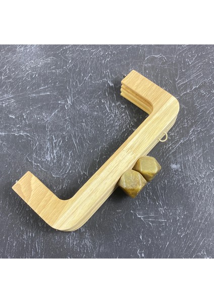 Boncuklu Ahşap Çanta Bursu 20 cm - Köşeli Tasarım - Çanta Sapı Aksesuarı