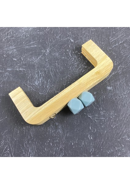 Boncuklu Ahşap Çanta Bursu 20 cm - Köşeli Tasarım - Çanta Sapı Aksesuarı