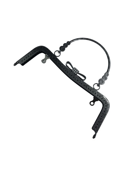 Fiyonklu Taşlı Saplı Metal Çanta Bursu 20 cm - El Çantası Klipsi Aksesuarı