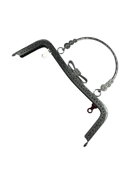 Fiyonklu Taşlı Saplı Metal Çanta Bursu 20 cm - El Çantası Klipsi Aksesuarı