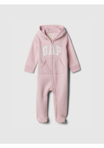 Bebek Pembe Gap Logo Kulak Aplikeli Fermuarlı Fleece Tulum