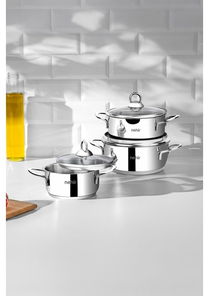 Paslanmaz Çelik Mini Tencere Seti 6 Parça, 12-14-16 cm, İndüksiyon ve ocakta kullanılır