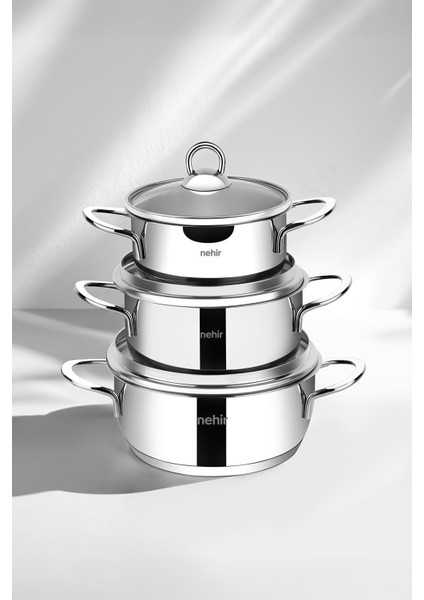 Paslanmaz Çelik Mini Tencere Seti 6 Parça, 12-14-16 cm, İndüksiyon ve ocakta kullanılır