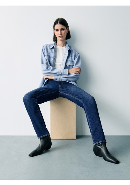 Kadın Lacivert High Rise '90S Straight Jean Pantolon modelleri