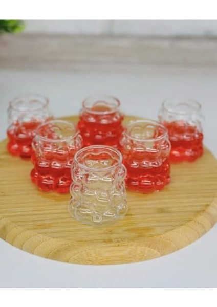 90 ml 6'lı üzüm ve bulut desenli cam su bardağı seti