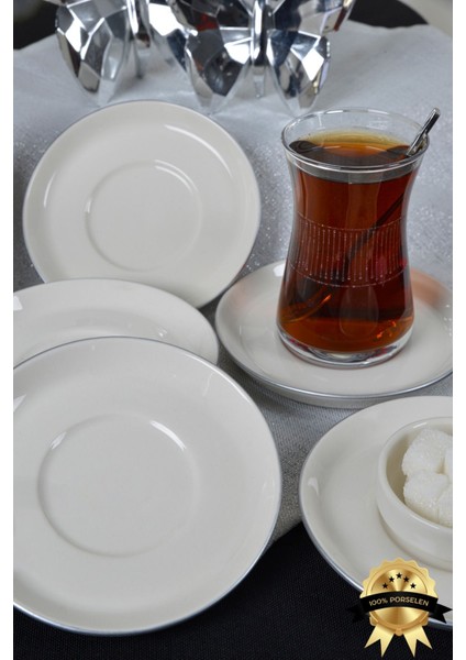 6'lı Porselen Çay Tabağı, 12cm, Kırık Beyaz, Şık ve Zarif Tasarım, Mikrodalga Uyumlu