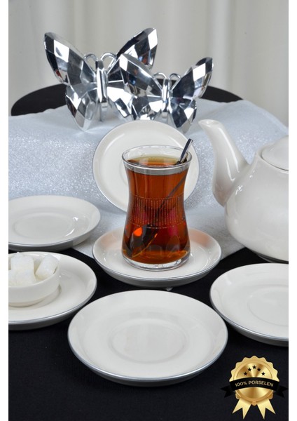 6'lı Porselen Çay Tabağı, 12cm, Kırık Beyaz, Şık ve Zarif Tasarım, Mikrodalga Uyumlu modelleri