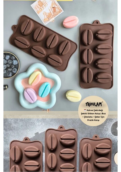 Kahve Çekirdeği Şekilli Silikon Kalıp, Buz, Çikolata ve Şeker için Pratik ve Dayanıklı