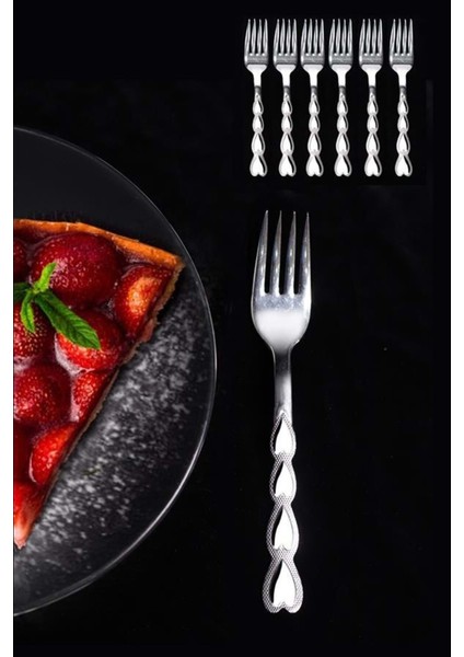 Kalpli Paslanmaz Çelik Tatlı Çatalı 6'lı, şık ve dayanıklı mutfak gereci, 12 kişilik set