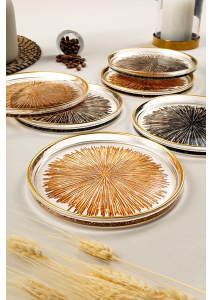 6'lı Renkli Pasta Tabağı Seti 16 cm, Cam, BPA Free, Şık ve Renkli Sunumlar İçin