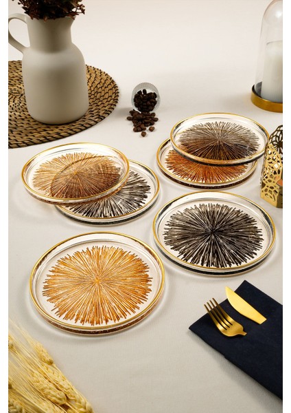 6'lı Renkli Pasta Tabağı Seti 16 cm, Cam, BPA Free, Şık ve Renkli Sunumlar İçin fiyatları