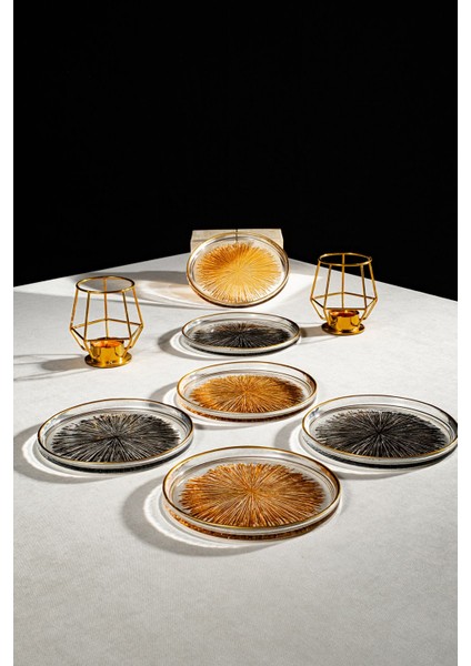 6'lı Renkli Pasta Tabağı Seti 16 cm, Cam, BPA Free, Şık ve Renkli Sunumlar İçin modelleri