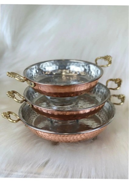 Bakır Sahan 3'lü Takım, şık ve dayanıklı mutfak seti, indüksiyon uyumlu, kullanışlı tasarım