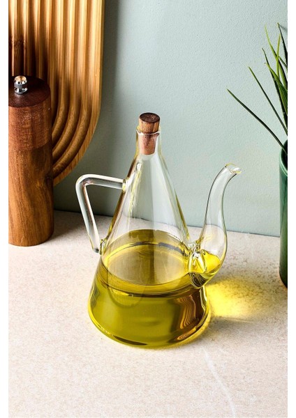 Şeffaf 500 ml borosilikat cam yağdanlık, akasya kapak, şık tasarım fiyatları