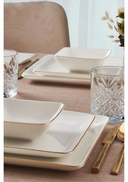 Şık 18 Parça Porselen Yemek Takımı, Beyaz, Modern Tasarım, 6 Kişilik, 13-18 Parça