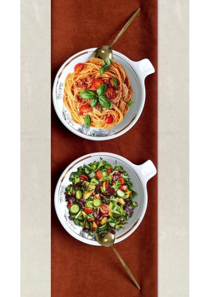 2'li Çukur Makarna ve Salata Tabak Seti, 28cm, Siyah, Seramik, Mikrodalga uyumlu