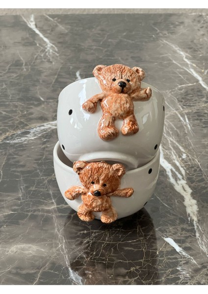 Renkli Teddy Ayı ve Kabartma Kase Seti, 2'li, Eğlenceli ve Şık Tasarım, 300 ml
