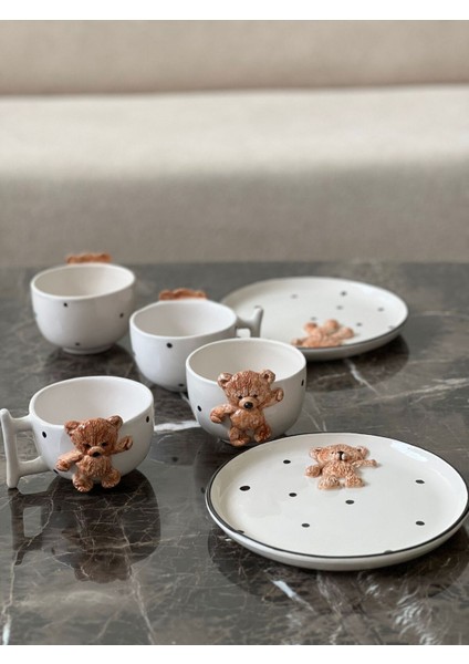 Renkli Teddy Ayı ve Kabartma Kase Seti, 2'li, Eğlenceli ve Şık Tasarım, 300 ml