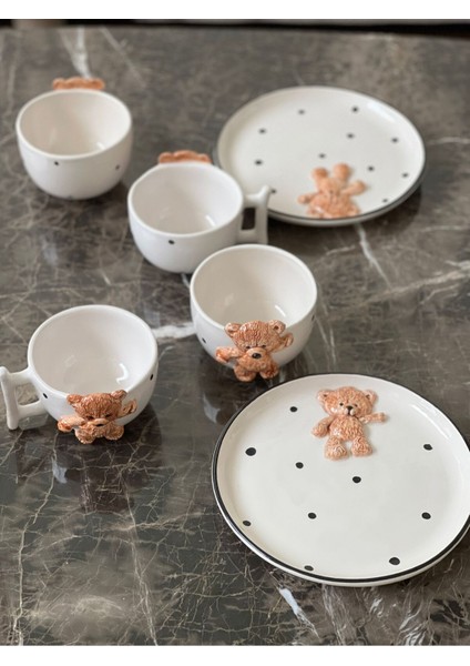 Renkli Teddy Ayı ve Kabartma Kase Seti, 2'li, Eğlenceli ve Şık Tasarım, 300 ml